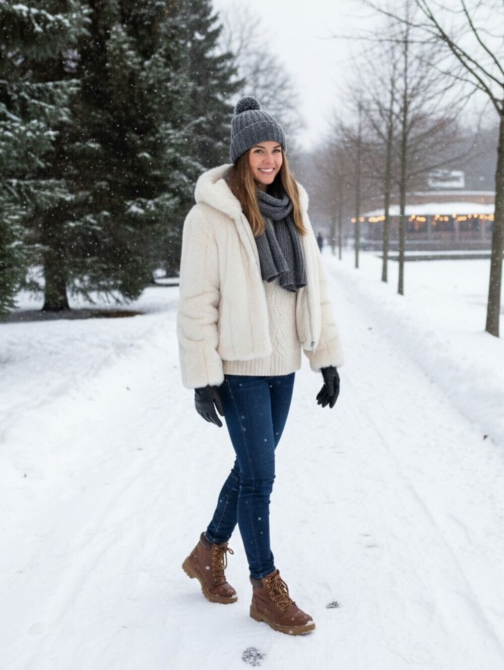 Nuage White Faux Fur Hooded Short Coat Size M